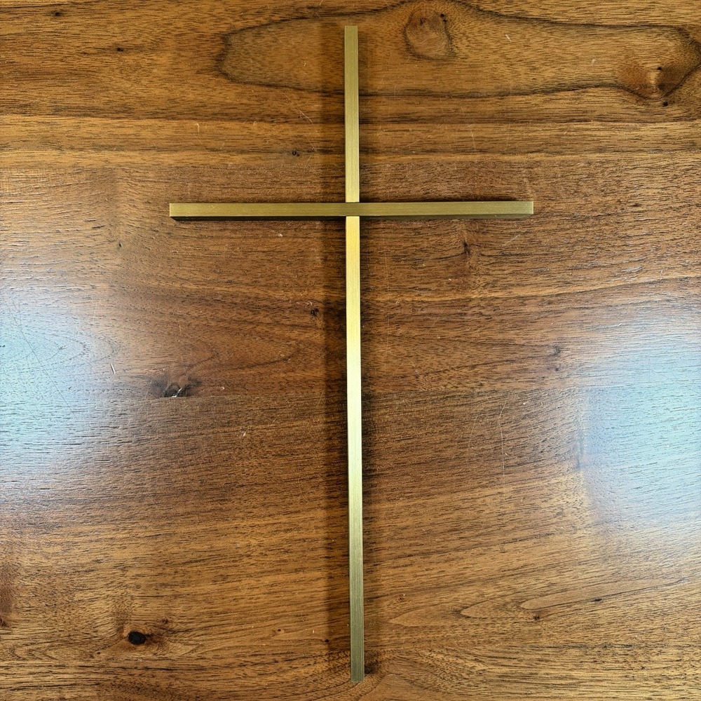 Gold Tone Brass 12" Wall Cross Christianity Modernist Minimalist Design MCM VTG